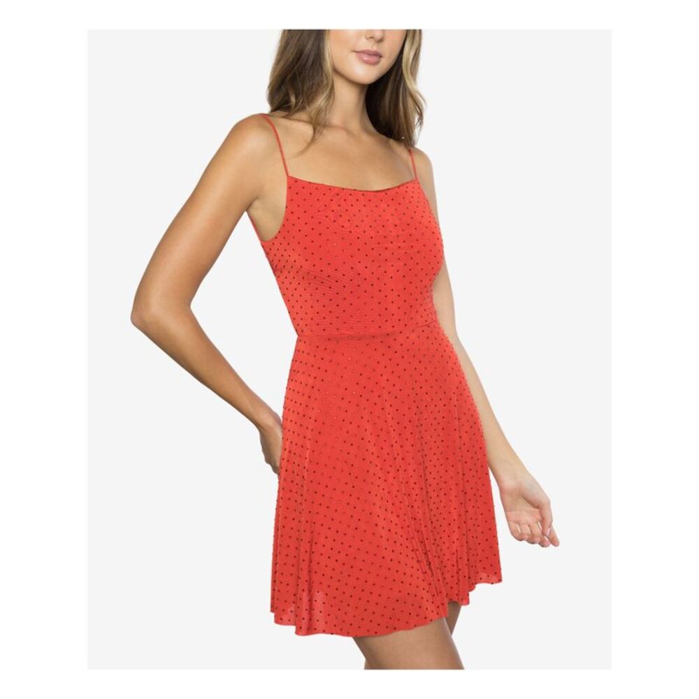 B DARLIN Womens Embellished Spaghetti Strap Square Neck Short Party A-Line Dress - Picture 3 of 5
